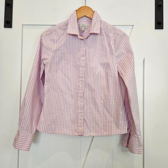 J. Crew Purple Mini Gingham Check Long Sleeve Stretch Perfect Shirt, Size Small - Picture 1 of 8